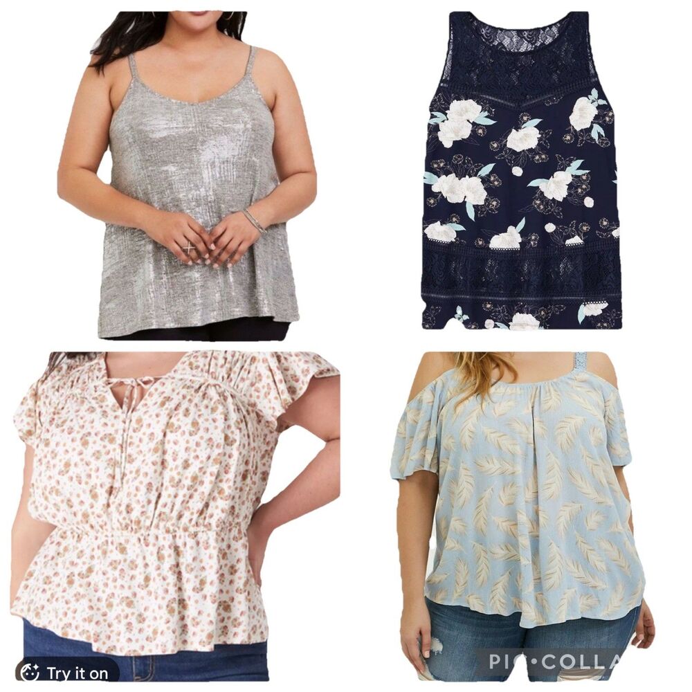 Torrid / Lane Bryant 4 Blouse Bundle Size 1x 14/16 Floral Metallic Summer